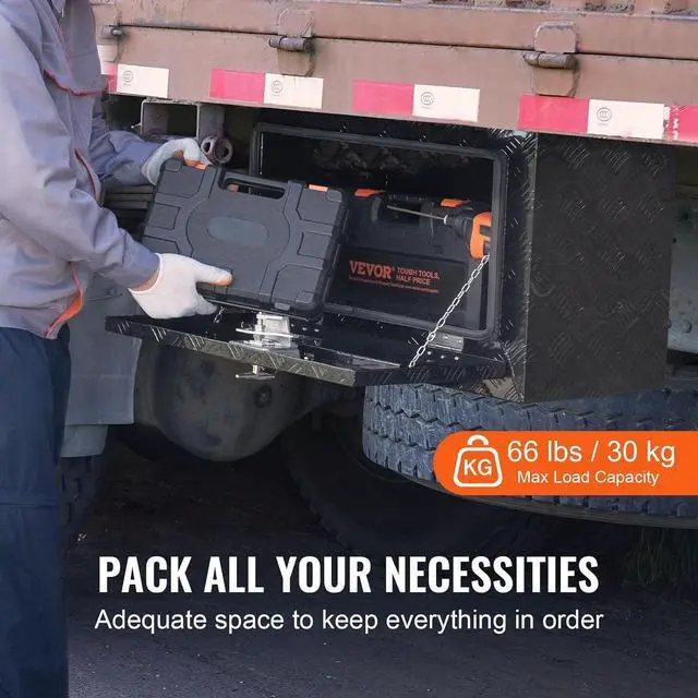 Alt view image 3 of 7 - Underbody Truck Box, 24" x 12" x 14" Pickup Storage Box, Heavy Duty Aluminum Diamond Plate Tool Box with Lock and Keys, Waterproof Trailer Storage Box with T-Handle Latch for Truck, Van, Trailer