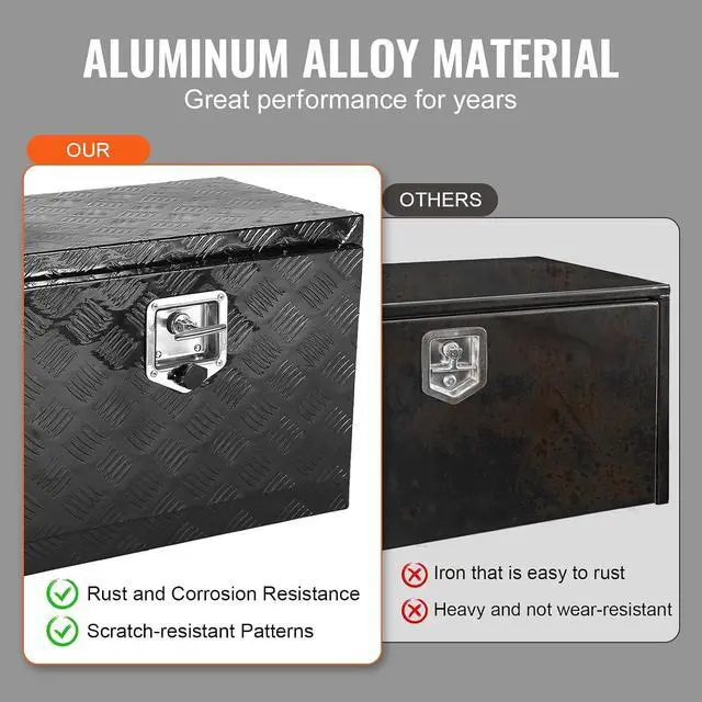 Alt view image 4 of 7 - Underbody Truck Box, 24" x 12" x 14" Pickup Storage Box, Heavy Duty Aluminum Diamond Plate Tool Box with Lock and Keys, Waterproof Trailer Storage Box with T-Handle Latch for Truck, Van, Trailer