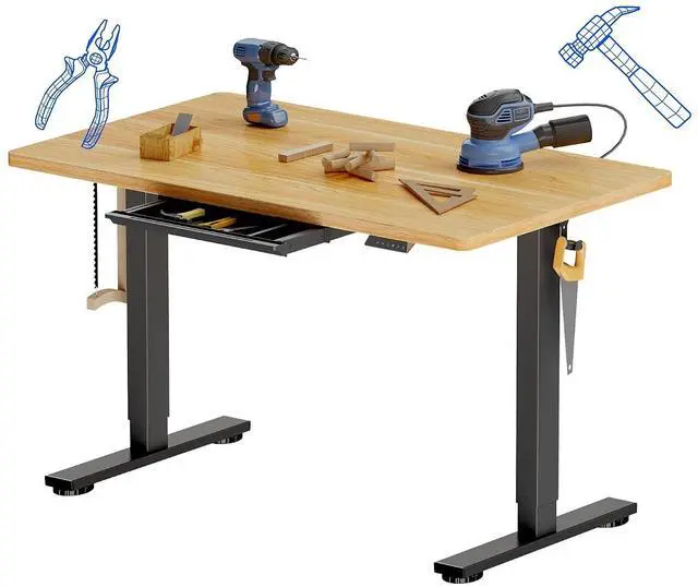 Main image of Electric Adjustable Workbench, 48x30 Inches Ergonomic Worktable with Drawer for Garage, Workshop, Office and Home, Spacious Desktop for Woodworking Sewing and Crafts, Maple, 3 Packages