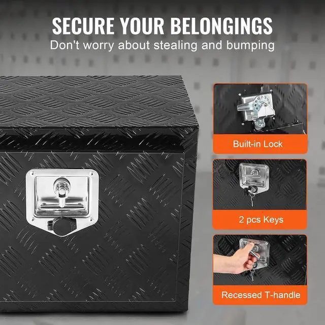 Alt view image 6 of 7 - Underbody Truck Box, 24" x 12" x 14" Pickup Storage Box, Heavy Duty Aluminum Diamond Plate Tool Box with Lock and Keys, Waterproof Trailer Storage Box with T-Handle Latch for Truck, Van, Trailer