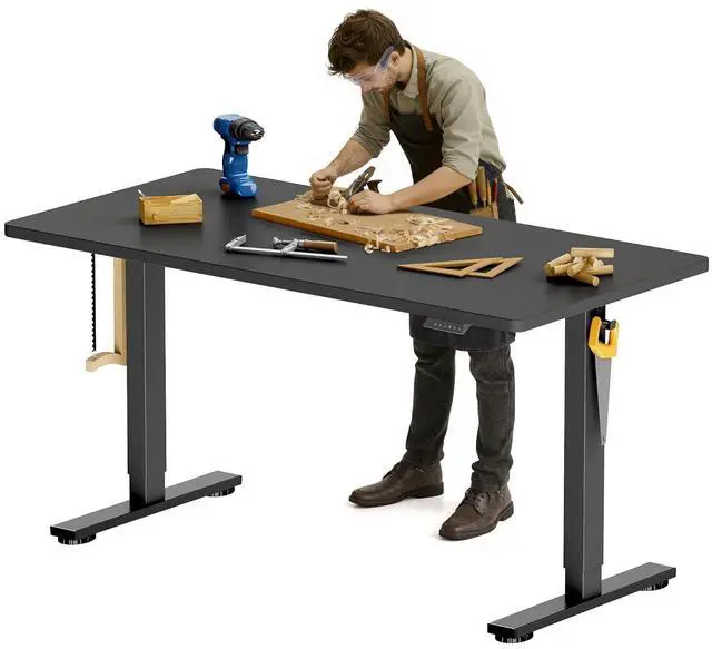 Main image of Electric Adjustable Workbench, 55x28 Inches Ergonomic Worktable for Garage, Workshop, Office and Home, Spacious Desktop for Woodworking Sewing and Crafts, Black, 2 Packages