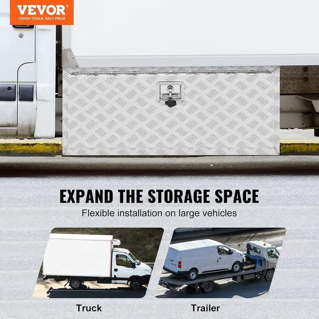 Alt view image 2 of 7 - Underbody Truck Box, 36"×17"×18" Pickup Storage Box, Heavy Duty Aluminum Diamond Plate Tool Box with Lock and Keys, Waterproof Trailer Storage Box with T-Handle Latch for Truck, Van, Trailer