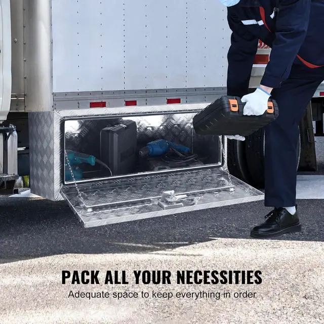 Alt view image 3 of 7 - Underbody Truck Box, 36"×17"×18" Pickup Storage Box, Heavy Duty Aluminum Diamond Plate Tool Box with Lock and Keys, Waterproof Trailer Storage Box with T-Handle Latch for Truck, Van, Trailer