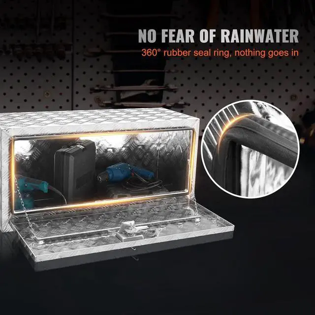 Alt view image 5 of 7 - Underbody Truck Box, 36"×17"×18" Pickup Storage Box, Heavy Duty Aluminum Diamond Plate Tool Box with Lock and Keys, Waterproof Trailer Storage Box with T-Handle Latch for Truck, Van, Trailer
