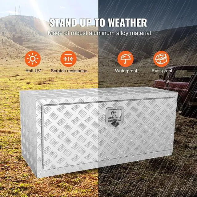 Alt view image 4 of 7 - Underbody Truck Box, 36"×17"×18" Pickup Storage Box, Heavy Duty Aluminum Diamond Plate Tool Box with Lock and Keys, Waterproof Trailer Storage Box with T-Handle Latch for Truck, Van, Trailer