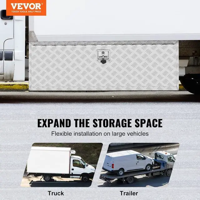 Alt view image 2 of 7 - Underbody Truck Box, 48"×17"×18" Pickup Storage Box, Heavy Duty Aluminum Diamond Plate Tool Box with Lock and Keys, Waterproof Trailer Storage Box with T-Handle Latch for Truck, Van, Trailer