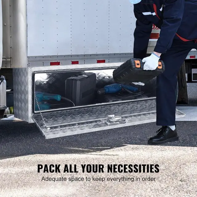 Alt view image 3 of 7 - Underbody Truck Box, 48"×17"×18" Pickup Storage Box, Heavy Duty Aluminum Diamond Plate Tool Box with Lock and Keys, Waterproof Trailer Storage Box with T-Handle Latch for Truck, Van, Trailer