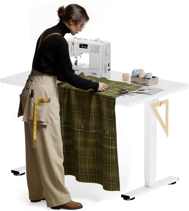 Main image of Electric Adjustable Workbench, 48x30 Inches Ergonomic Worktable for Garage, Workshop, Office and Home, Spacious Desktop for Woodworking Sewing and Crafts, White, 2 Packages