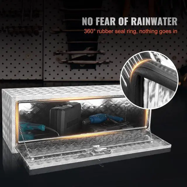 Alt view image 5 of 7 - Underbody Truck Box, 48"×17"×18" Pickup Storage Box, Heavy Duty Aluminum Diamond Plate Tool Box with Lock and Keys, Waterproof Trailer Storage Box with T-Handle Latch for Truck, Van, Trailer