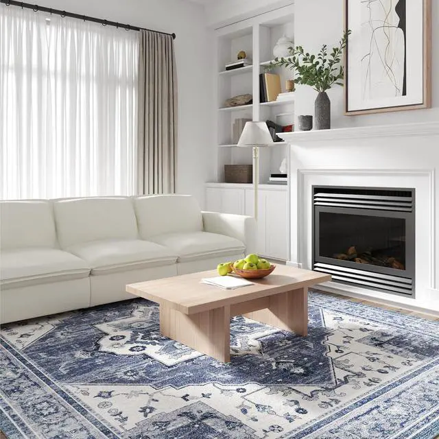 Main image of 8x10 Washable Area Rug Patented Non-Slip Carpet, Low Pile, Child & Pet Friendly, High-Grip Rug Pad Included Ideal for Entryway, Living Room & Bedroom (Royal Indigo)