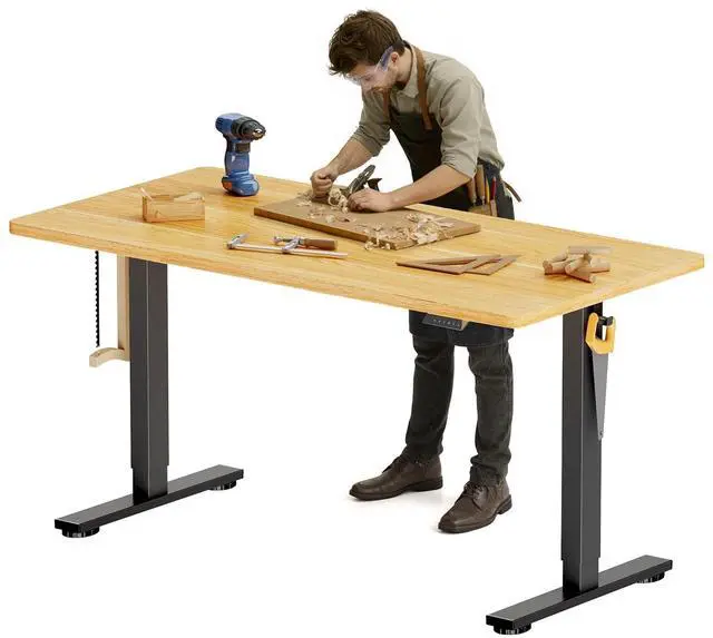 Main image of Electric Adjustable Workbench, 55x28 Inches Ergonomic Worktable for Garage, Workshop, Office and Home, Spacious Desktop for Woodworking Sewing and Crafts, Maple, 2 Packages