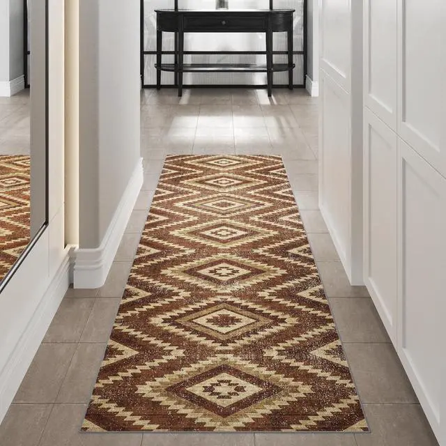 Main image of 2.5x7 Washable Area Rug Patented Non-Slip Carpet, Low Pile, Child & Pet Friendly, High-Grip Rug Pad Included Ideal for Entryway, Living Room & Bedroom (Rustic Haven)