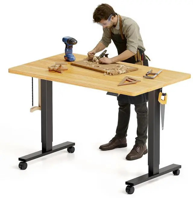 Main image of Electric Adjustable Workbench, 48x30 Inches Ergonomic Worktable with Wheels for Garage, Workshop, Office and Home, Spacious Desktop for Woodworking Sewing and Crafts, Maple, 3 Packages