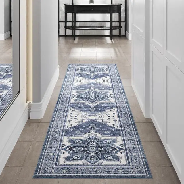 Main image of 2.5x7 Washable Area Rug Patented Non-Slip Carpet, Low Pile, Child & Pet Friendly, High-Grip Rug Pad Included Ideal for Entryway, Living Room & Bedroom (Royal Indigo)