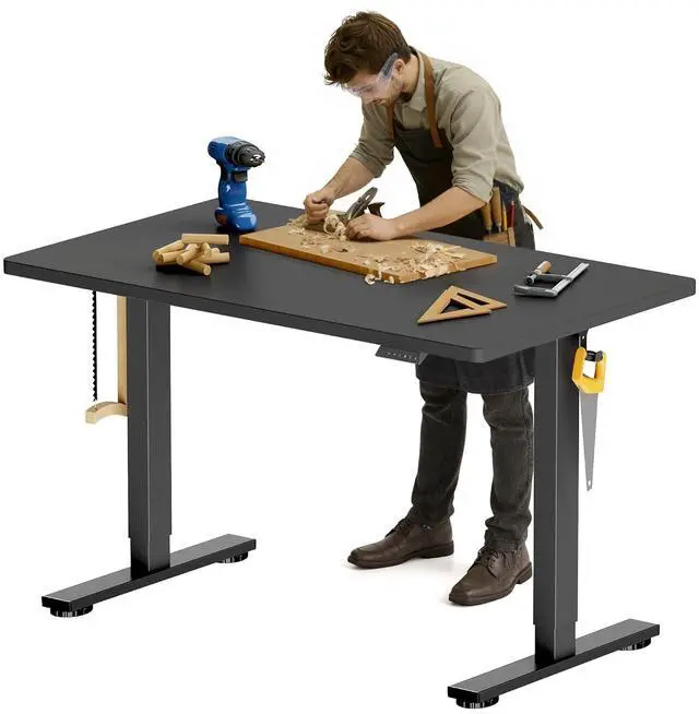 Main image of Electric Adjustable Workbench, 48x30 Inches Ergonomic Worktable for Garage, Workshop, Office and Home, Spacious Desktop for Woodworking Sewing and Crafts, Black, 2 Packages
