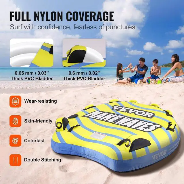 Alt view image 3 of 7 - Towable Tubes for Boating, 1-4 Riders Inflatable Boat Tubes & Towables, 340-680 lbs Capacity, Multiple Sizes with Full Nylon Cover, Padded/EVA Handles, Fins & Safety Valve (Multi-Option)