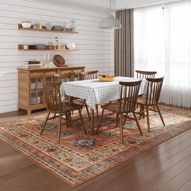 Main image of 6x9 Washable Area Rug Patented Non-Slip Carpet, Low Pile, Child & Pet Friendly, High-Grip Rug Pad Included Ideal for Entryway, Living Room & Bedroom (Persian Ember)