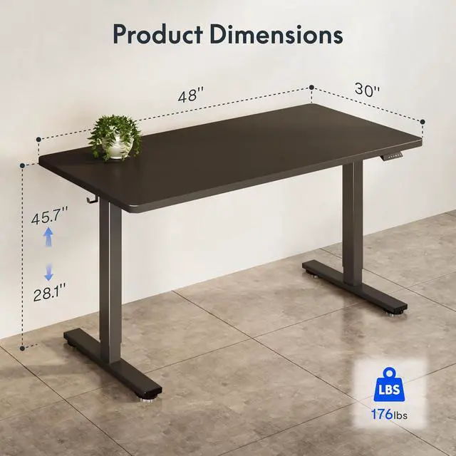 Alt view image 5 of 7 - Electric Adjustable Workbench, 48x30 Inches Ergonomic Worktable for Garage, Workshop, Office and Home, Spacious Desktop for Woodworking Sewing and Crafts, Black, 2 Packages