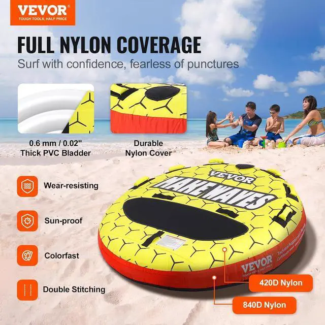 Alt view image 2 of 7 - Towable Tubes for Boating, 1-4 Riders Inflatable Boat Tubes & Towables, 340-680 lbs Capacity, Multiple Sizes with Full Nylon Cover, Padded/EVA Handles, Fins & Safety Valve (Multi-Option)