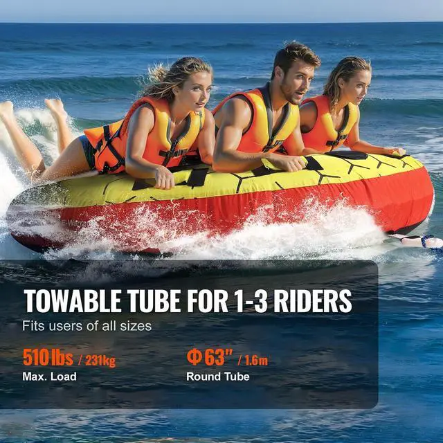 Alt view image 3 of 7 - Towable Tubes for Boating, 1-4 Riders Inflatable Boat Tubes & Towables, 340-680 lbs Capacity, Multiple Sizes with Full Nylon Cover, Padded/EVA Handles, Fins & Safety Valve (Multi-Option)