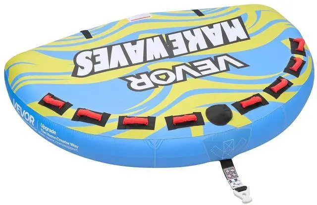 Main image of Towable Tubes for Boating, 1-4 Riders Inflatable Boat Tubes & Towables, 340-680 lbs Capacity, Multiple Sizes with Full Nylon Cover, Padded/EVA Handles, Fins & Safety Valve (Multi-Option)