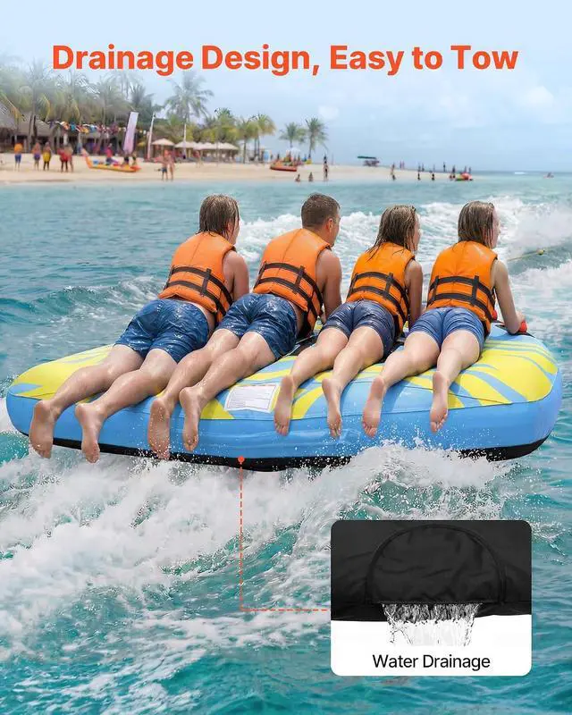 Alt view image 6 of 7 - Towable Tubes for Boating, 1-4 Riders Inflatable Boat Tubes & Towables, 340-680 lbs Capacity, Multiple Sizes with Full Nylon Cover, Padded/EVA Handles, Fins & Safety Valve (Multi-Option)