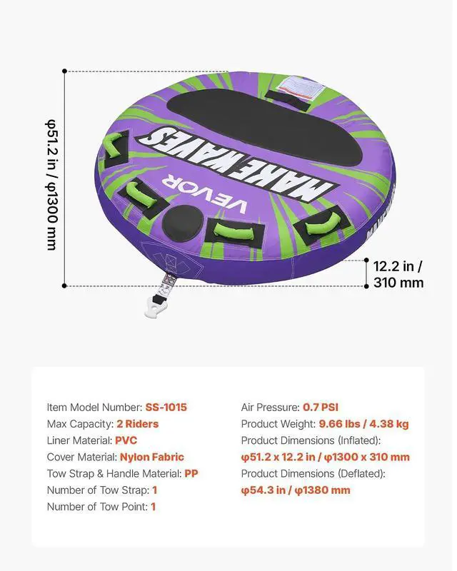 Alt view image 7 of 7 - Towable Tubes for Boating, 1-4 Riders Inflatable Boat Tubes & Towables, 340-680 lbs Capacity, Multiple Sizes with Full Nylon Cover, Padded/EVA Handles, Fins & Safety Valve (Multi-Option)