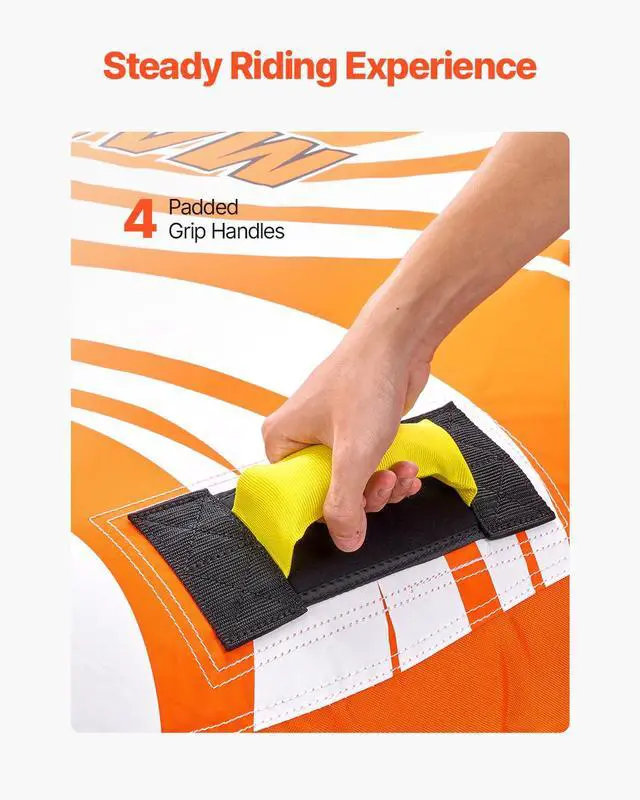 Alt view image 5 of 7 - Towable Tubes for Boating, 1-4 Riders Inflatable Boat Tubes & Towables, 340-680 lbs Capacity, Multiple Sizes with Full Nylon Cover, Padded/EVA Handles, Fins & Safety Valve (Multi-Option)