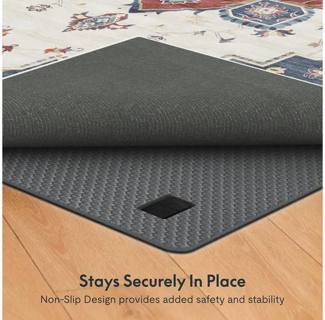 Alt view image 5 of 6 - 5x7 Washable Area Rug Patented Non-Slip Carpet, Low Pile, Child & Pet Friendly, High-Grip Rug Pad Included Ideal for Entryway, Living Room & Bedroom (Imperial Blossom)
