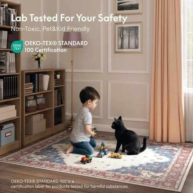 Alt view image 3 of 6 - 5x7 Washable Area Rug Patented Non-Slip Carpet, Low Pile, Child & Pet Friendly, High-Grip Rug Pad Included Ideal for Entryway, Living Room & Bedroom (Imperial Blossom)