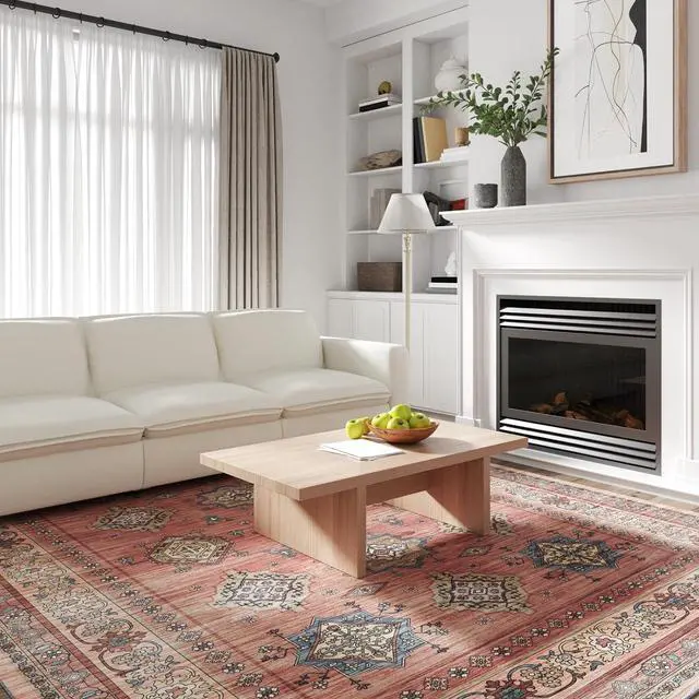 Main image of 8x10 Washable Area Rug Patented Non-Slip Carpet, Low Pile, Child & Pet Friendly, High-Grip Rug Pad Included Ideal for Entryway, Living Room & Bedroom (Persian Ember)
