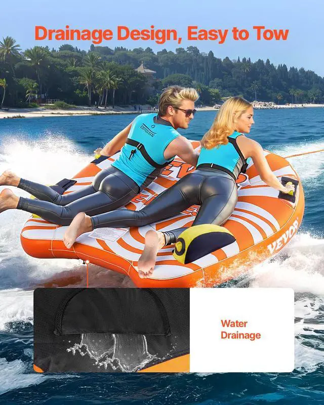Alt view image 6 of 7 - Towable Tubes for Boating, 1-4 Riders Inflatable Boat Tubes & Towables, 340-680 lbs Capacity, Multiple Sizes with Full Nylon Cover, Padded/EVA Handles, Fins & Safety Valve (Multi-Option)