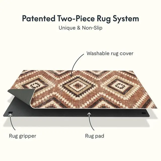 Alt view image 2 of 6 - 2.5x7 Washable Area Rug Patented Non-Slip Carpet, Low Pile, Child & Pet Friendly, High-Grip Rug Pad Included Ideal for Entryway, Living Room & Bedroom (Rustic Haven)