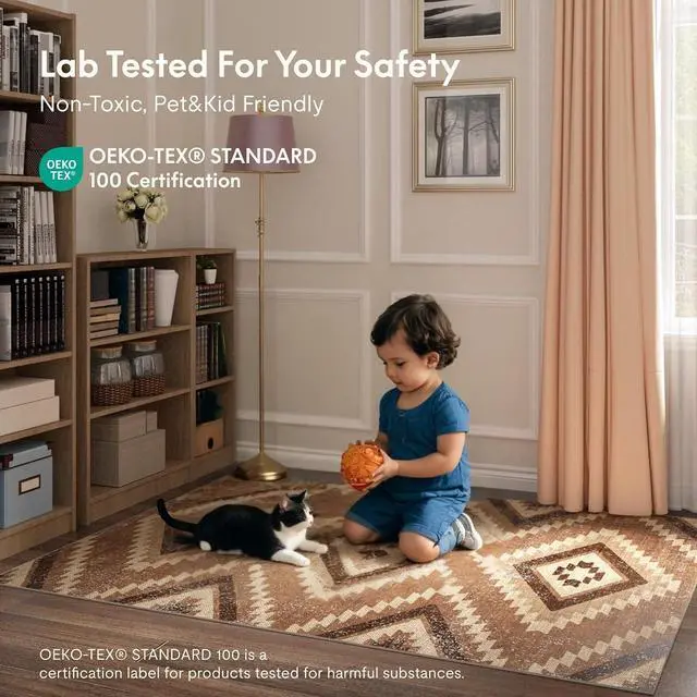 Alt view image 3 of 6 - 2.5x7 Washable Area Rug Patented Non-Slip Carpet, Low Pile, Child & Pet Friendly, High-Grip Rug Pad Included Ideal for Entryway, Living Room & Bedroom (Rustic Haven)