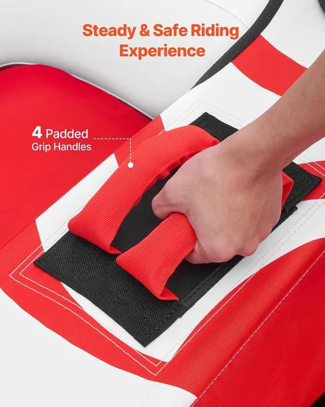 Alt view image 5 of 7 - Towable Tubes for Boating, 2-Rider Inflatable Boat Tubes and Towables, 340 lbs Capacity Water Sport Tubes for Boat to Pull - with 2 Cockpits, Full Nylon Cover, Padded Grab Handles & Safety Valve