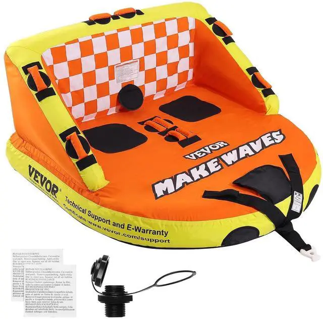 Main image of Towable Tube for Boating, 1-2 Riders Inflatable Towable Tubes with Deck Seats and Backrest, 340 lbs Water Sport Tube for Boat to Pull, Full Nylon Cover, EVA Grab Handles and Speed Safety Valve