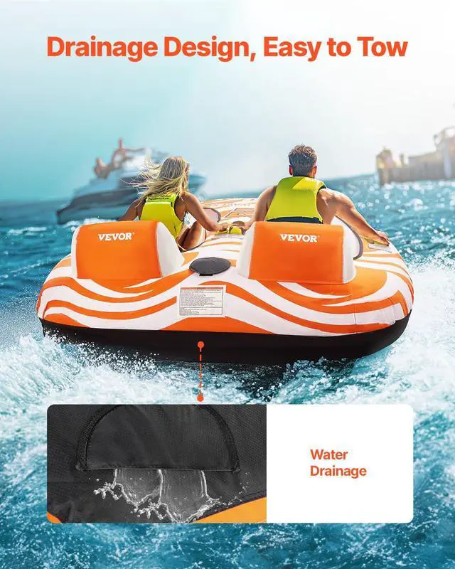 Alt view image 6 of 7 - Towable Tubes for Boating 2 Person, Inflatable Boat Tubes and Towables with 2 Cockpits, 340lbs Water Sport Tubes for Boat to Pull - with 840D Full Nylon Cover, Padded Grab Handles & Safety Valve