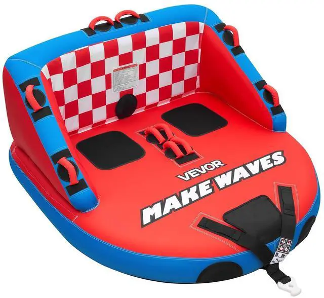 Main image of Towable Tubes for Boating, 2-Rider Inflatable Towable Tube for Boat to Pull, 340 lbs Capacity Water Sports Boating Tubes - with Full Nylon Cover, Dual Tow Points, Safety Valve & Padded Handles
