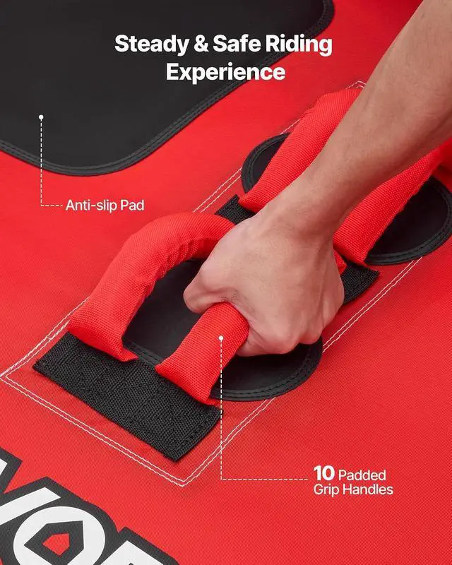 Alt view image 6 of 7 - Towable Tubes for Boating, 2-Rider Inflatable Towable Tube for Boat to Pull, 340 lbs Capacity Water Sports Boating Tubes - with Full Nylon Cover, Dual Tow Points, Safety Valve & Padded Handles