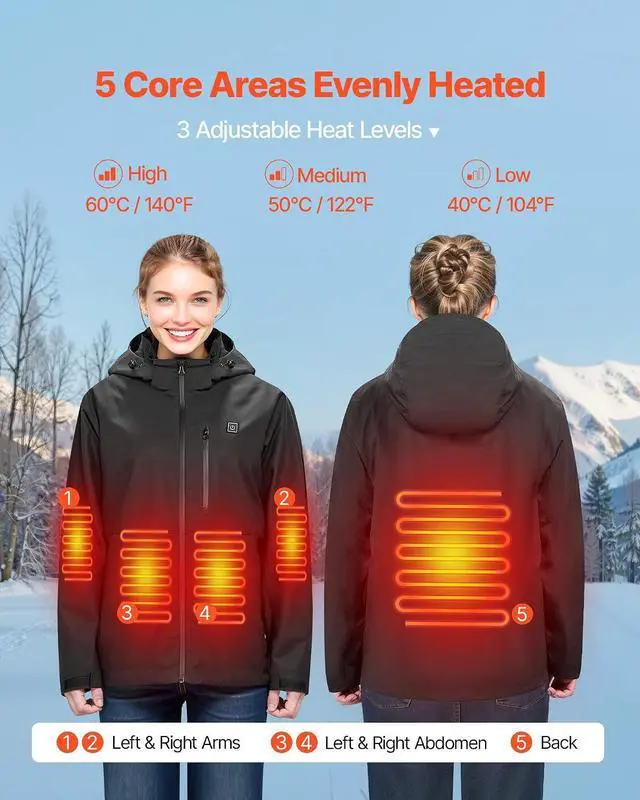 Alt view image 2 of 7 - Heated Jacket with 7.4V Battery Pack, Windproof and Waterproof Lightweight Heating Coat