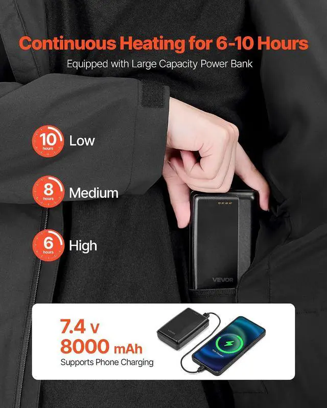 Alt view image 4 of 7 - Heated Jacket with 7.4V Battery Pack, Windproof and Waterproof Lightweight Heating Coat