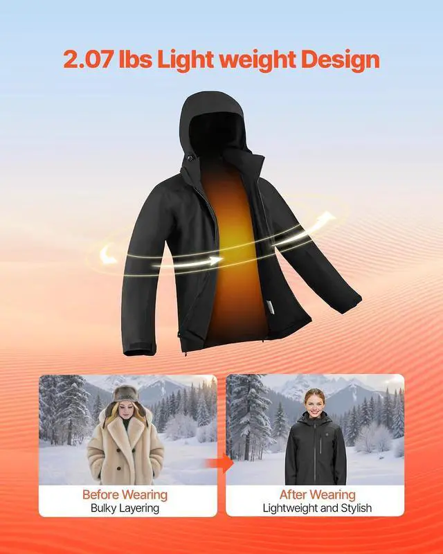 Alt view image 6 of 7 - Heated Jacket with 7.4V Battery Pack, Windproof and Waterproof Lightweight Heating Coat