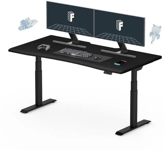 Main image of Z8 Luxe Oval Leg Gaming Standing Desk 60x27 in Electric Adjustable Height for FPS Games Computer Desk for Home Office Gamer with Dual Motors USB Ports Whole Piece (Black Frame + Black Top)