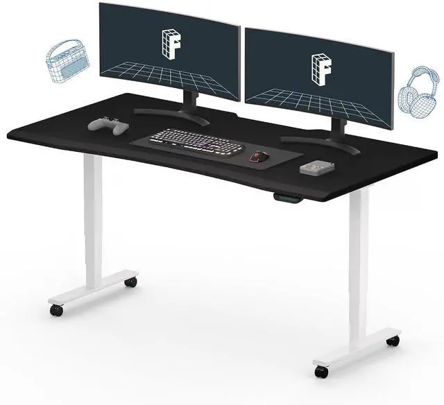 Main image of E6 Gaming Standing Desk 60x27 in Electric Adjustable Height for MOBA Games Computer Desk for Home Office Gamer with Dual Motors Whole Piece Top (White Frame + Black Top)