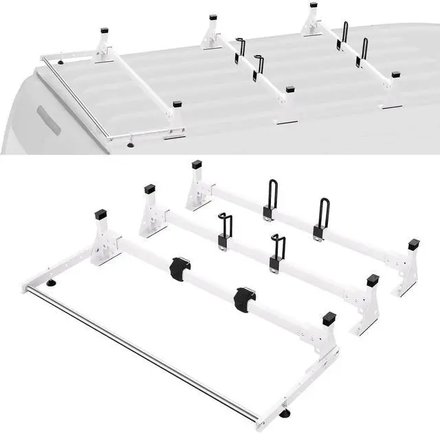 Main image of Van Roof Ladder Racks 54", 800 lbs Capacity Heavy-Duty Steel Roof Racks for Van, Drilling Racks Fit with Cargo Roller and Straps, for Ford Transit 150, 250, 350, 2015-2022, 3 Bars
