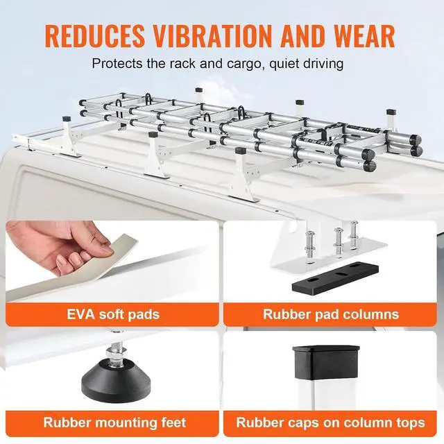 Alt view image 6 of 7 - Van Roof Ladder Racks 54", 800 lbs Capacity Heavy-Duty Steel Roof Racks for Van, Drilling Racks Fit with Cargo Roller and Straps, for Ford Transit 150, 250, 350, 2015-2022, 3 Bars