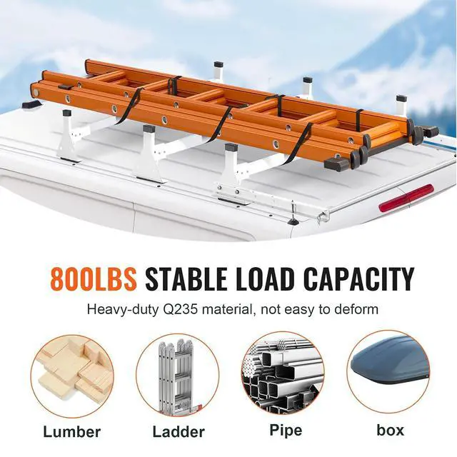 Alt view image 4 of 7 - Van Roof Ladder Racks 54", 800 lbs Capacity Heavy-Duty Steel Roof Racks for Van, Drilling Racks Fit with Cargo Roller and Straps, for Ford Transit 150, 250, 350, 2015-2022, 3 Bars
