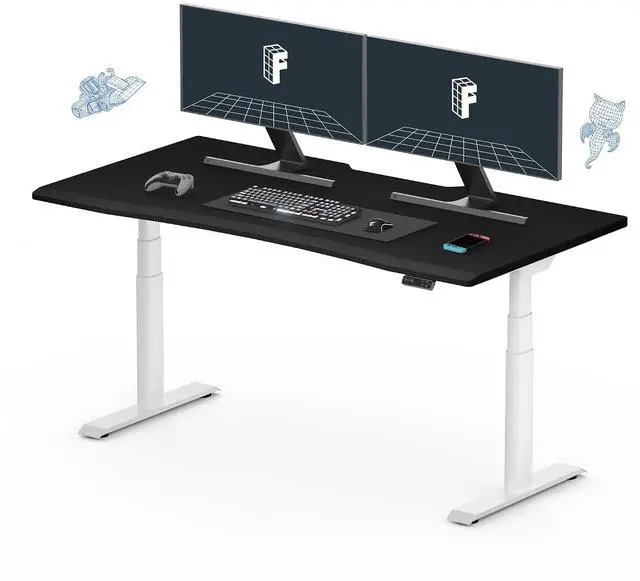 Main image of Z8 Luxe Oval Leg Gaming Standing Desk 60x27 in Electric Adjustable Height for FPS Games Computer Desk for Home Office Gamer with Dual Motors USB Ports Whole Piece (White Frame + Black Top)