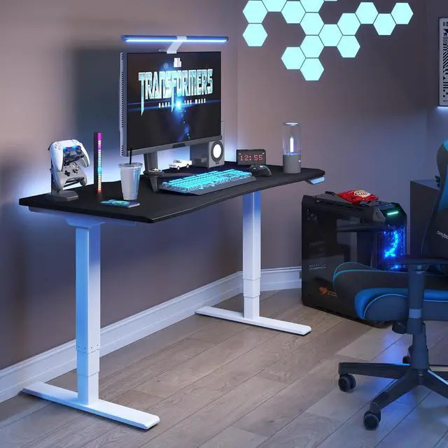 Alt view image 2 of 7 - E6 Gaming Standing Desk 60x27 in Electric Adjustable Height for MOBA Games Computer Desk for Home Office Gamer with Dual Motors Whole Piece Top (White Frame + Black Top)