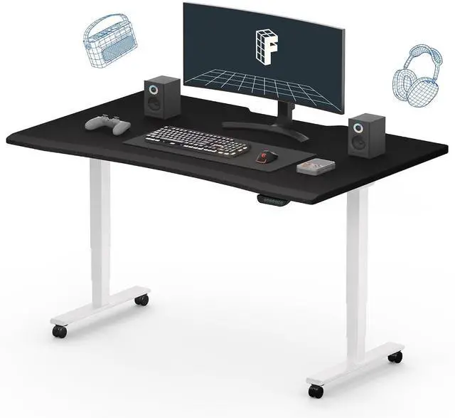 Main image of E6 Gaming Standing Desk 55x28 in Electric Adjustable Height for MOBA Games Computer Desk for Home Office Gamer with Dual Motors Whole Piece Top (White Frame + Black Top)